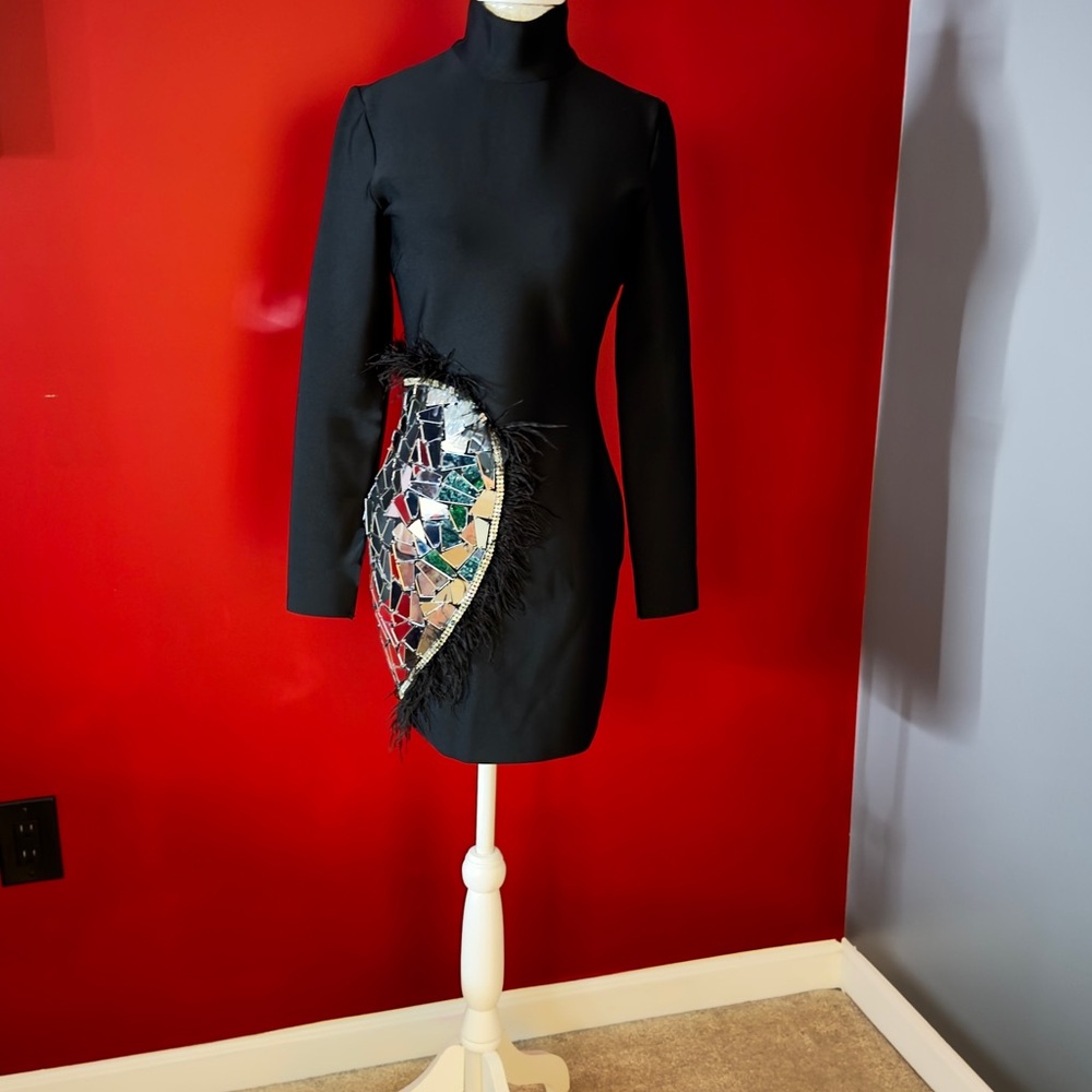 Black Mini Dress with Mirror Detail